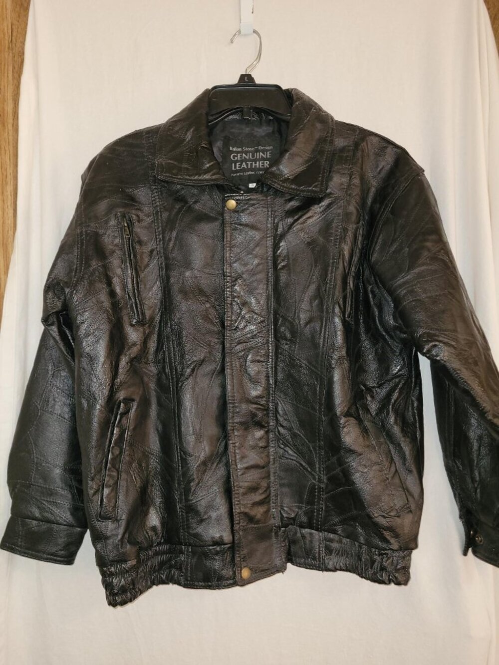 Italian Stone Design Genuine Navarre Leather Patchwork Black Men’s Medium Jacket